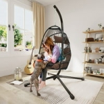 Yitahome Stand UV Resistant Outdoor Wicker Hanging Egg Swing Chair with Steel for Patio, Bedroom, Garden and Balcony (Brown) @ $169.99