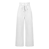Gerace&mannu Women’s Bow Tie Belt high Waist Pants Wide Leg Pants Elastic Waist Casual Pants with Pockets White @ $16.50