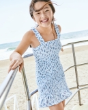 Girls Floral Smocked Ruffle Dress – Party Blue