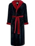 Alexander Del Rossa Mens Robe, Plush Fleece Hooded Bathrobe Men, Men’s Bathrobes, Big and Tall Bath Robe for Men Black with Burgundy Contrast 2XL (A0125BKB2X) @ $