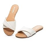 FITORY Women’s Flat Sandals Fashion Slides With Soft Leather Slippers for Summer White Size 7