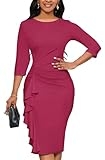 Yajedo Womens Wear to Work Dress Casual Elegant Half Sleeve Cocktail Knee Length Pencil Dress(Rose Red XX-Large) @ $9.99