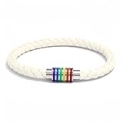 BLYYIEER LGBT Rainbow Bracelet,Stylish Leather LGBTQ Pride Bracelets,Rainbow Striped Stainless Steel Clasp, Handmade Weave Plaited Wristband Jewelry for Him/Her(White) @ $6.99