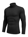 Ekouaer Men’s Turtleneck Long Sleeve T-Shirts Slim Fit Thermal Tops Stretchy Pullover Sweaters Ribbed Tee Black S
