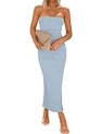 ZESICA Women’s Summer Strapless Bodycon Midi Dress 2024 Off Shoulder Strapless Side Slit Tube Long Club Party Dresses,Light Blue,Medium @ $20