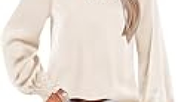 ANRABESS Blouse for Women Dressy Casual Puff Long Sleeve Shirts V Neck Satin Business Casual Work Tops 2025 Fall Outfits Parchment Medium @ $9.74