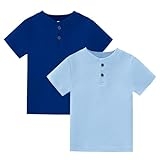 XMWEALTHY Baby Boys’ Toddler 2-Pack Waffle Short Sleeve Henley Shirts 5-6T Royal Blue Light Blue @ $10.49