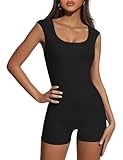 TQD Womens Casual Jumpsuits Cap Sleeve Bodycon Unitard Rompers One Piece Jumpsuit Athletic Workout Yoga Romper Tank Top(Black,M) @ $18.99