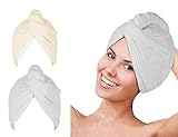 SYMGILA Microfiber Hair Towel Wrap, Hair Turbans for Wet Hair, Drying Hair Wrap Towels for Curly Hair Women Anti Frizz 2 Pack (Grey/Beige) @ $8.00