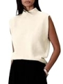 Saodimallsu Womens Summer Sweater Vest Sleeveless Mock Neck Tops Casual Knit Lightweight Work Shirts Off-White @ $6.49