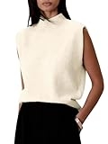Saodimallsu Womens Summer Sweater Vest Sleeveless Mock Neck Tops Casual Knit Lightweight Work Shirts Off-White @ $6.49