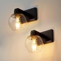 PAZALA Black Wall Sconce 2 Pack – Modern Bathroom & Bedside Light Fixture with Globe Glass Shade. E26 Base, Perfect for Hallway & Picture Wall Lighting @ $57.72
