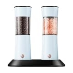 Gravity Electric Salt and Pepper Grinder Set 2-Pack – USB-C Rechargeable Base, Auto LED Light for BBQ/Camping, Adjustable Coarseness & Large Capacity – Stainless Steel (Morning Haze)