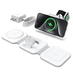 Charging Station for Apple Multiple Devices: 3 in 1 Travel 15W Faster Foldable Magnetic Wireless Charger – Charging Pad for iPhone 16e 16 15 14 13 12 Pro Max Plus Watch & Airpods – Desk Gifts, White