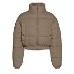 Ainangua Puffer Jacket Womens Cropped Short Stand Collar Padded Puffer Jackets Zipper Warm Quilted Jackets Winter Coats(02 Khaki,XS) @ $22.00