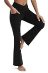 Maxbee Flare Yoga Pants with Pockets for Women, V Crossover Flare Leggings Tummy Control, High Waist Bootcut Wide Leg Yoga Pants