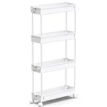 SPACEKEEPER Slim Rolling Storage Cart 4 Tier Bathroom Organizer Mobile Shelving Unit Utility Cart Tower Rack for Kitchen Laundry Narrow Places, White @ $26.99