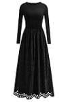 dowerme Women Fall Dresses 2025 Casual Long Sleeve Crewneck A-Line Boho Eyelet Cotton Maxi Wedding Guest Dress Pockets(Black,X-Large)