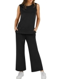 XIEERDUO Two Piece Outfits for Women Summer Travel Sleeveless Wide Leg Matching Tracksuit Set Women’s 2 Piece Workout Lounge Jumpsuit Black L @ $13.95