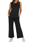 XIEERDUO Two Piece Outfits for Women Summer Travel Sleeveless Wide Leg Matching Tracksuit Set Women’s 2 Piece Workout Lounge Jumpsuit Black L @ $13.95