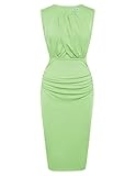 Summer Formal Sleeveless Cocktail Dress for Women Elegant Front Drape Crew Neck Midi Body con Dress Cocktail Wedding Green M @ $18