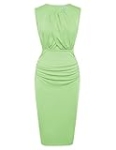 Summer Formal Sleeveless Cocktail Dress for Women Elegant Front Drape Crew Neck Midi Body con Dress Cocktail Wedding Green M @ $18
