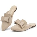 MUSSHOE Mules for Women Comfortable Pointed Toe Backless Slip-on Slides Loafer Flats with Bowknot,Nude 6 @ $16.99