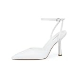 Modatope White Closed Toe Heels Slingback Heel for Women High Heel Bridal Wedding Formal Dress Shoes White Pumps Pointy Pointed Toe Ankle Strap Stiletto Strappy Heels Size 10