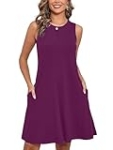 Heymoments Women Summer Dress Violet 2X-Large Sleeveless Crew Neck Casual Cute Loose Fitting Tank Sundress Comfy Swing Midi Flowy A-line Trendy Beach Vacation Teacher Dresses with Pockets @ 4.99