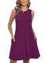 Heymoments Women Summer Dress Violet 2X-Large Sleeveless Crew Neck Casual Cute Loose Fitting Tank Sundress Comfy Swing Midi Flowy A-line Trendy Beach Vacation Teacher Dresses with Pockets @ 4.99