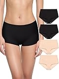 REORIA High Waisted Underwear for Women Full Coverage Boy Shorts Soft Boxer Briefs Breathable Panties 4 Pack Small