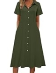Zeagoo Women Beach Dresses Casual Summer T Shirt Dress Short Sleeve A-Line Loose Cover Ups Button Down Business Casual Dress Womens Resort Wear 2026 Army Green @ $12.59