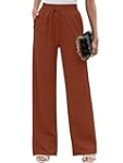 Heymoments Women Wide Leg Pants Brown Small High Waist Loose Casual Pants Adjustable Tie Knot Belted Long Straight Trousers with Pockets @ $2.29