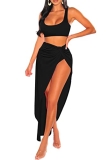Pink Queen Women’s 3 Pieces High Waist Bathing Suit Scoop Neck Crop Bikini Top Wrap Swim Cover Up Maxi Skirt Black S @ $11.39