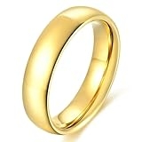 Dmond wind 6mm Stainless Steel Ring Gold Plain Dome High Polished Wedding Band Comfort Fit Size 6.5 @ $3.24
