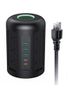 Power Strip Tower Surge Protector 12 AC Outlets, 1500J Power Tower Outlet with 2 USB C & 3 USB Ports, Overload Protection Charging Station with 5 Ft Cord for Phone, Tablet, Power Bank (Home/Office)