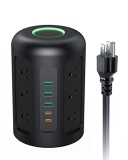 Power Strip Tower Surge Protector 12 AC Outlets, 1500J Power Tower Outlet with 2 USB C & 3 USB Ports, Overload Protection Charging Station with 5 Ft Cord for Phone, Tablet, Power Bank (Home/Office)