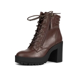 REDTOP Women’s Ankle Booties Round Toe Zipper Lace Up Chunky High Heel Boots Fashion Combat Boots Brown Size 6.5 @ $14.99