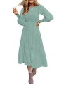 ZESICA Women’s Casual Long Sleeve Crew Neck High Waist Smocked Flowy Tiered Midi Dress @ $21.66