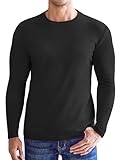Ekouaer Mens Long Sleeve Shirts Crew Neck Sweatshirts Fleece Base Layer Thermal Undershirts Slim Fit Pullover Tee Tops Black L