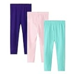 Girls Leggings 3-Pack Set Cotton Casual Solid Stretch Tights Pants Size 7