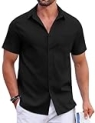 COOFANDY Mens Casual Shirts Untucked Shirts Short Sleeve Hawaiian Tropical Shirts Resort Wear Black