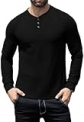 KUYIGO Men’s Long Sleeve Henley Shirts Slim Fit Casual Waffle Fashion Button Shirt Tops Black L