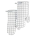 KitchenAid Gingham Oven Mitt 2-Pack Set, Matte Grey, 7