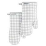 KitchenAid Gingham Oven Mitt 2-Pack Set, Matte Grey, 7