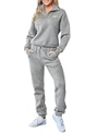 Herseas Women Two Piece Outfits Fleece Half Zip Oversized Sweatshirt Jogger Pants Matching Set Y2K 2025 Tracksuit Pants Set Gray X-Large 16 18