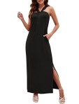 CHAMA 2023 Women’s Criss Cross Halter Neck Maxi Dress Sleeveless Backless Split Side Long Summer Beach Dresses with Pockets @ $9.99