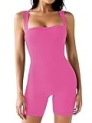Sunzel Athletic Romper for Women Workout Tank Top Bodysuit One Piece Buttery Soft Jumpsuit Scrunch Shorts Yoga Gym Outfit Hot Pink Small
