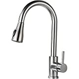 Single Handle High Arc Brushed Nickel Pull Out Kitchen Faucet,Single Level Stainless Steel Kitchen Sink Faucets with Pull Down Sprayer @ $69.90