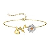 Anoup Teen Girl Gifts Trendy Stuff – Sunflower Bracelets for Girls, Sunflower Gifts | Girls Easter Gifts | Gold Bracelets for Girls | Gifts for 9 Year Old Girls | Small Gifts | Initial I Bracelet